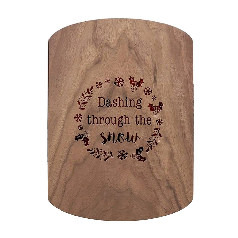 Dashing Through the Snow 11" x 8" Walnut Oval Cutting Board