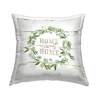 Stupell Industries Sweet Home Greeting Eucalyptus Wreath Rustic Plank Pattern Throw Pillow 18" x 18"