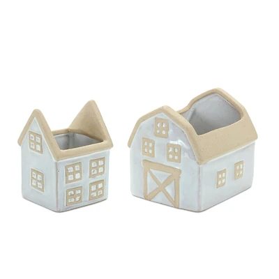 Neutral Porcelain House & Barn Planter Set