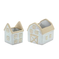 Neutral Porcelain House & Barn Planter Set