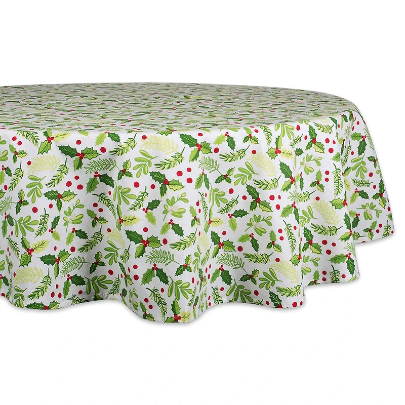 DII® 70" Round Boughs of Holly Print Tablecloth