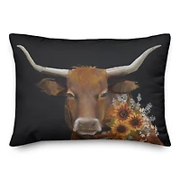 Longhorn With Sunflowers 20" x 14" Throw Pillow