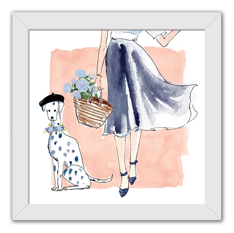Parisian Fashion Girl Wall Print in White Frame