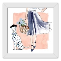 Parisian Fashion Girl Wall Print in White Frame