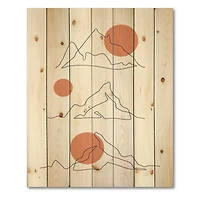 Designart - Abstract Mountain Range With Red Moons - Modern Print on Natural Pine Wood