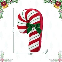 Glitzhome® 15.75" Hooked Christmas Candy Cane Pillow