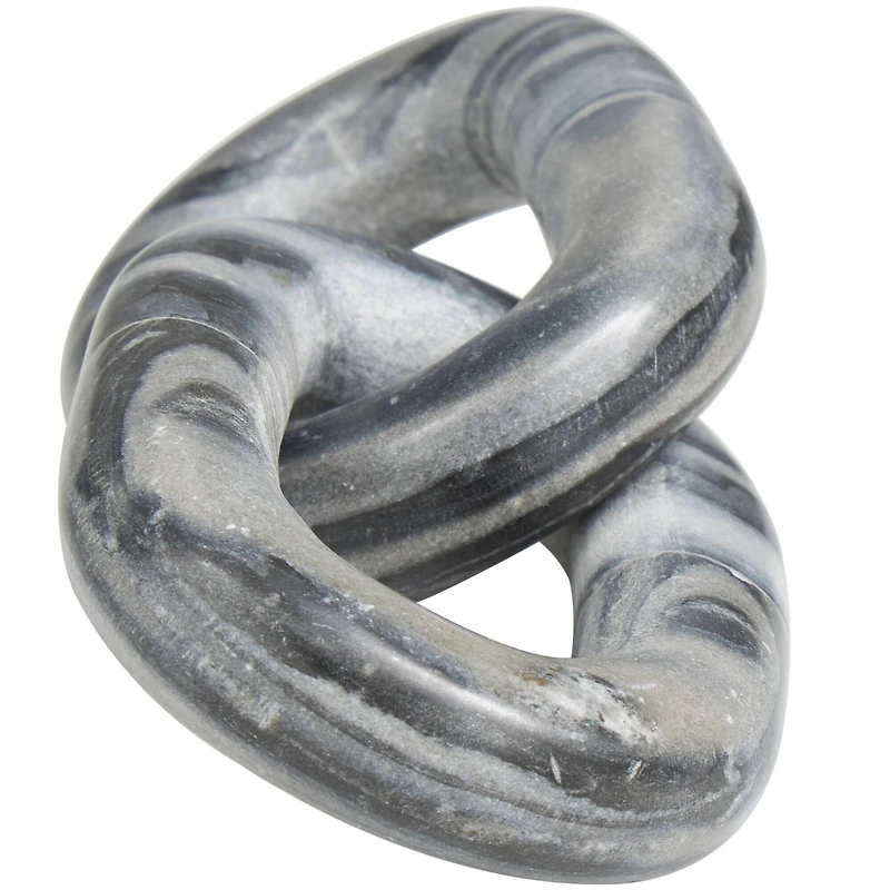 9" Gray Marble Geometric 2 Link Chain Sculpture Décor