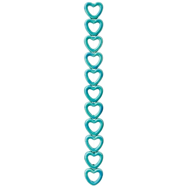 Turquoise Ceramic Heart Beads, 14mm by Bead Landing™
