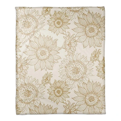 Large Sunflower Head Coral Fleece Blanket