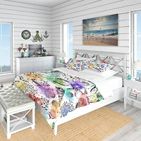 Designart 'Modern Seashells Pattern' Nautical & Coastal Bedding Set