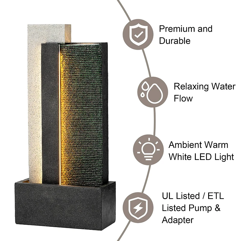 Glitzhome® 38.25" Modern LED Textured Surface Outdoor Floor Fountain