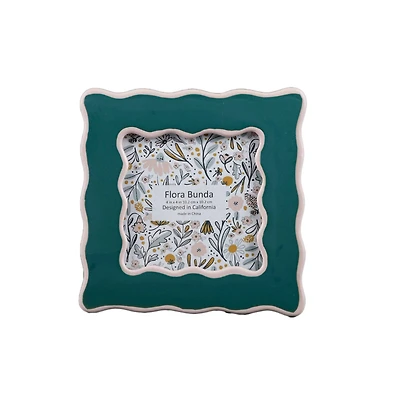 Flora Bunda® 4" x 4" Two Tone Teal Wavy Ceramic Frame