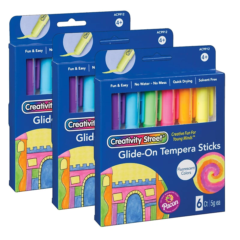 Creativity Street® Fluorescent Glide-On Tempera Paint Sticks, 3 Packs of 6