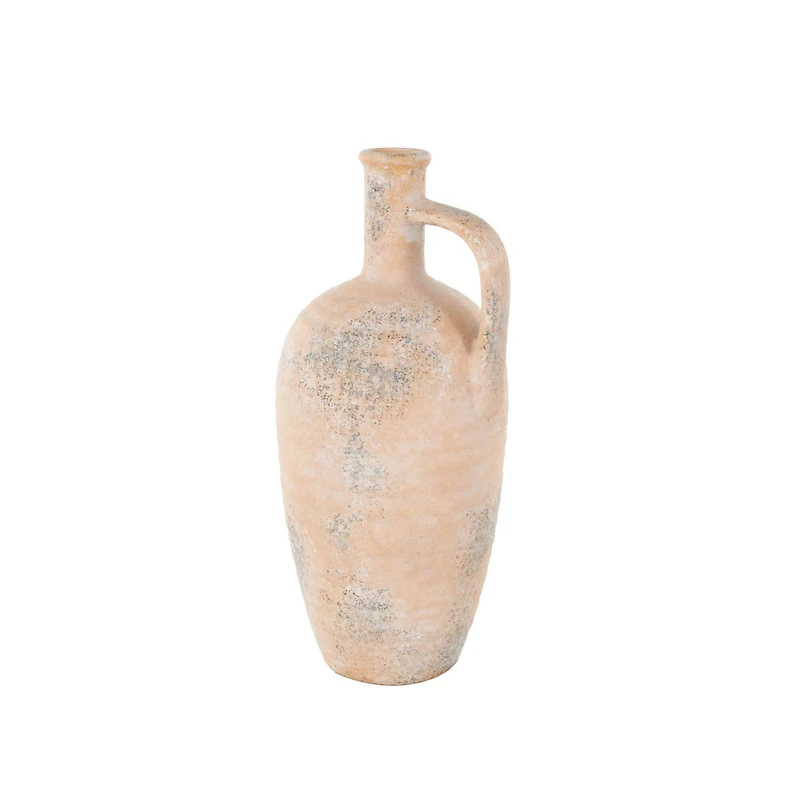 18" Beige Ceramic Antique Style Distressed Vase with Handles