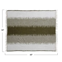 Hello Honey® Green and White Woven Cotton Blend Throw Blanket with Stripes and Fringe