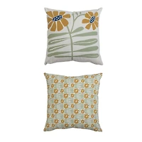 Embroidered Flowers Double Sided Printed Pillow Cover Set