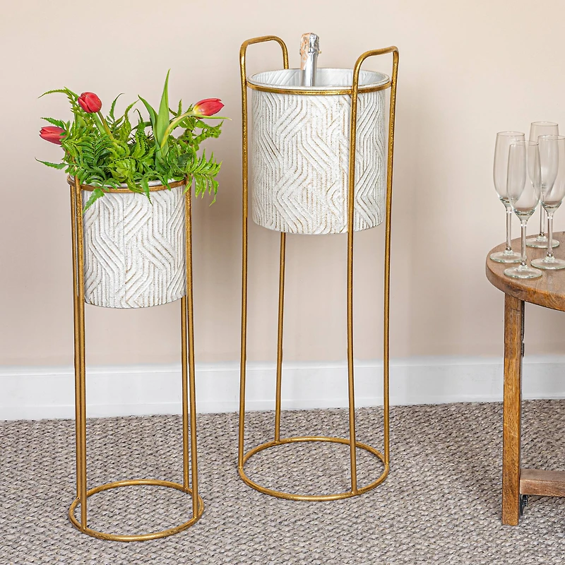 Hello Honey® Cream & Gold Metal Planter Set on Stands