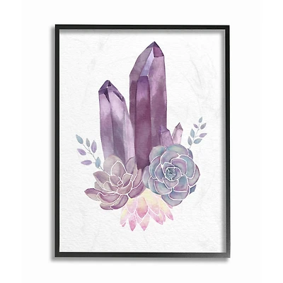 Stupell Industries Succulent Crystal Flower Blue Watercolor Painting in Frame Wall Art