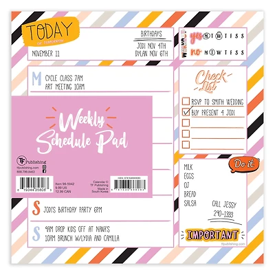 TF Publishing Super Stripe Weekly Square Schedule Pad