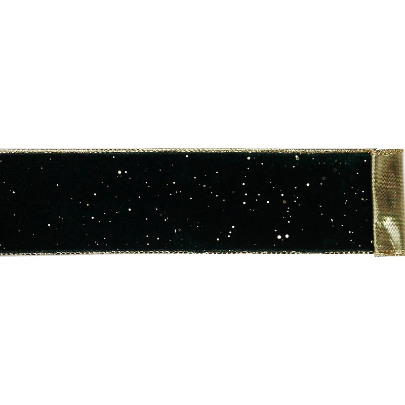 2.5" x 60ft. Green Velvet with Gold Back Wired Jumbo Ribbon by Celebrate It®