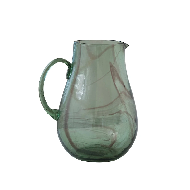 10" Green & Purple Marbled Elegance Hand-Blown Glass Pitcher
