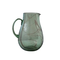 10" Green & Purple Marbled Elegance Hand-Blown Glass Pitcher