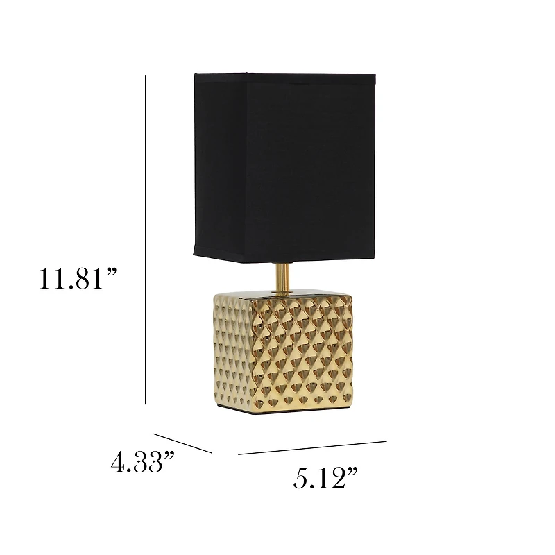 Simple Designs 12" Petite Hammered Gold Square Table Lamp