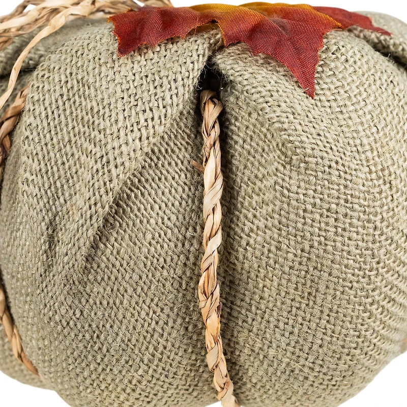 7" Green Burlap Autumn Harvest Tabletop Pumpkin