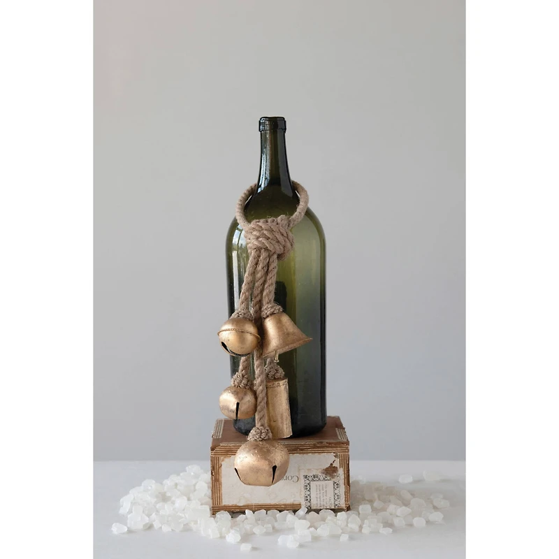 Hello Honey® Gold Decorative Metal Bells in Various Shapes on Jute Rope Hanger