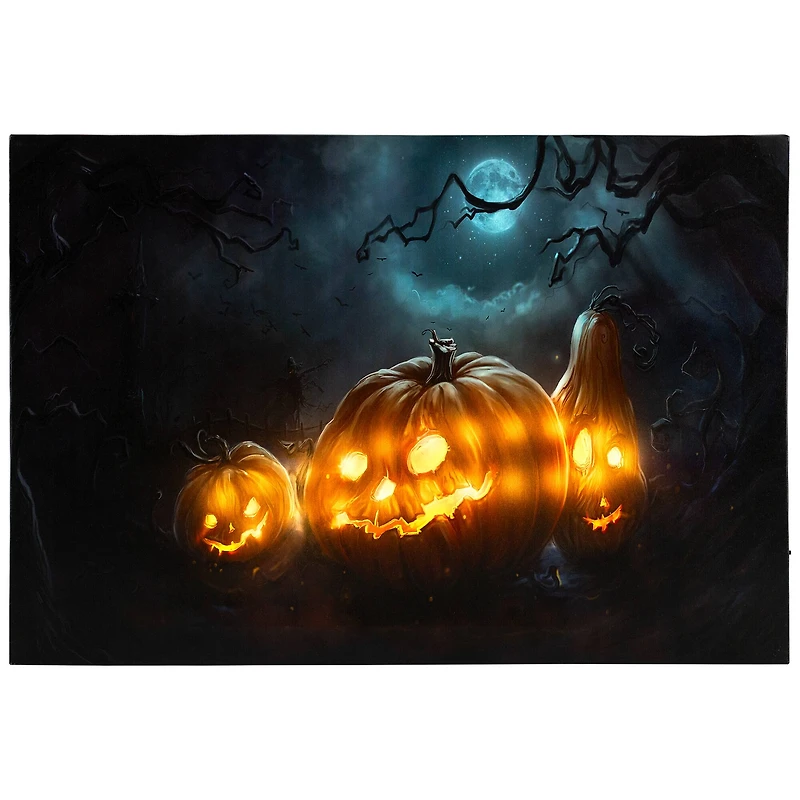 Spooky Jack-o-Lanterns LED Canvas Wall Art