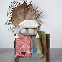 Hello Honey® Pink Geometric Design & Fringe Recycled Cotton Blend Throw Blanket