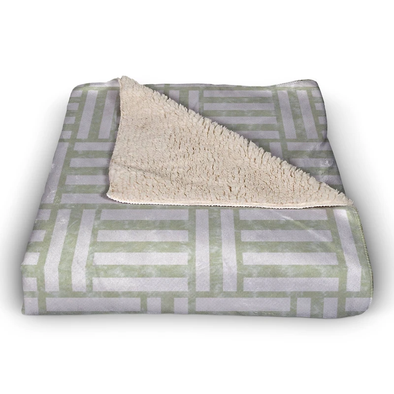 Sage Green Crosshatch Pattern Sherpa Fleece Blanket