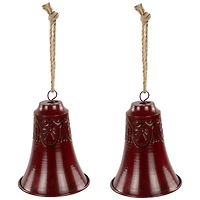 Embossed Christmas Bell Ornaments - 6" - Burgundy - Set of 2