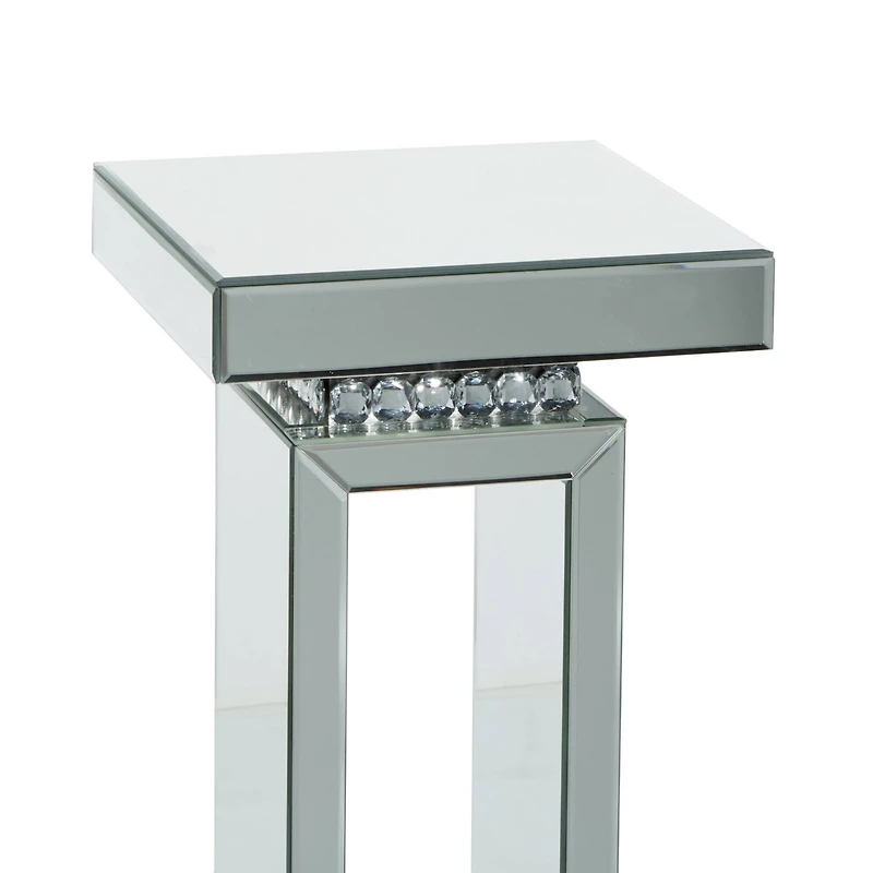Silver MDF Wood Glam Pedestal Table, 12" x 12" x 28"