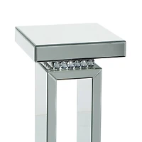 Silver MDF Wood Glam Pedestal Table, 12" x 12" x 28"