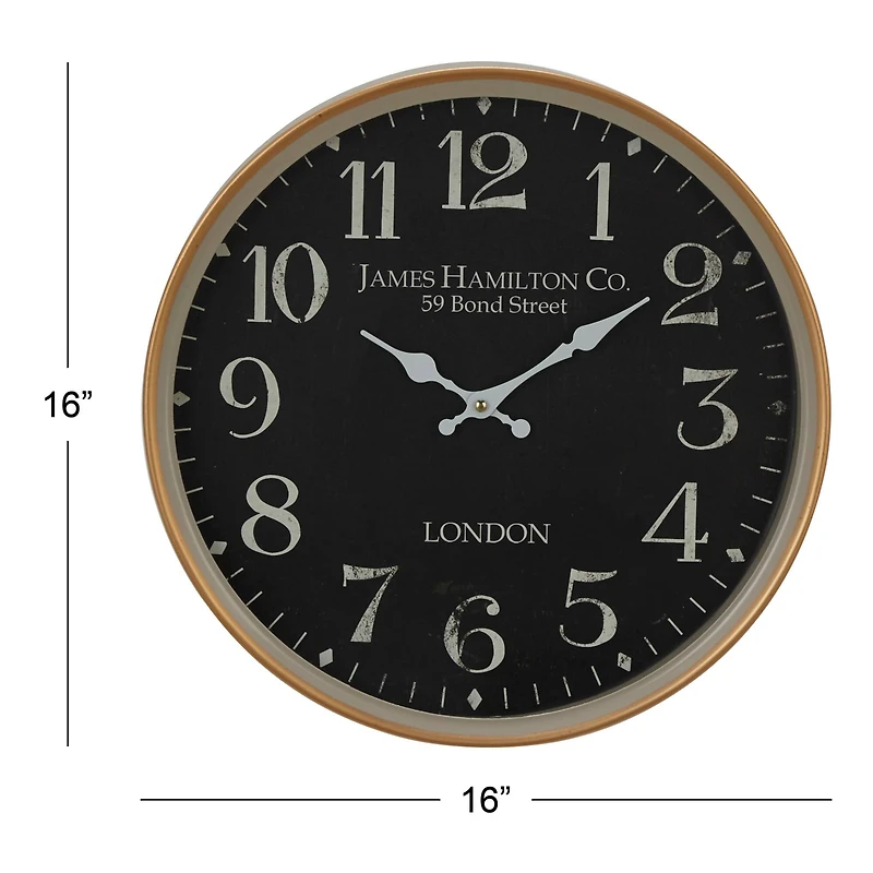 16" Black Metal Traditional Wall Clock