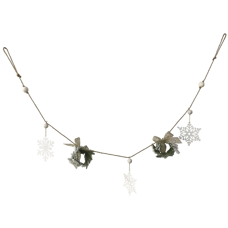 4.75ft. Snowflake & Frosted Pine with Wooden Beads Christmas Garland