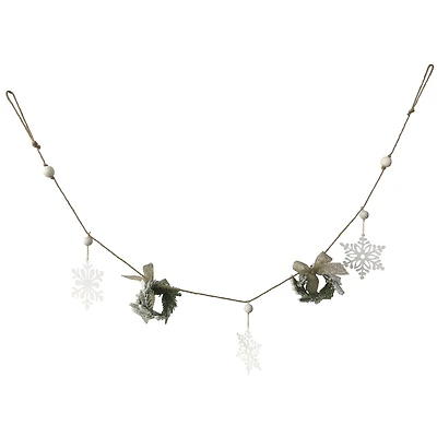 4.75ft. Snowflake & Frosted Pine with Wooden Beads Christmas Garland