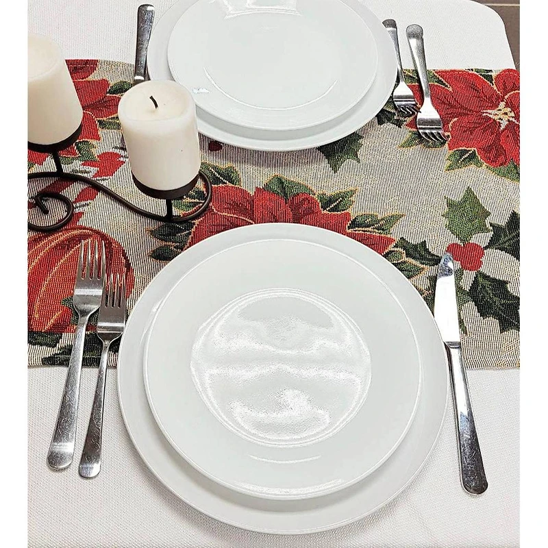 Wizardi 13.75" x 67" Festive Poinsettias Christmas Table Runner