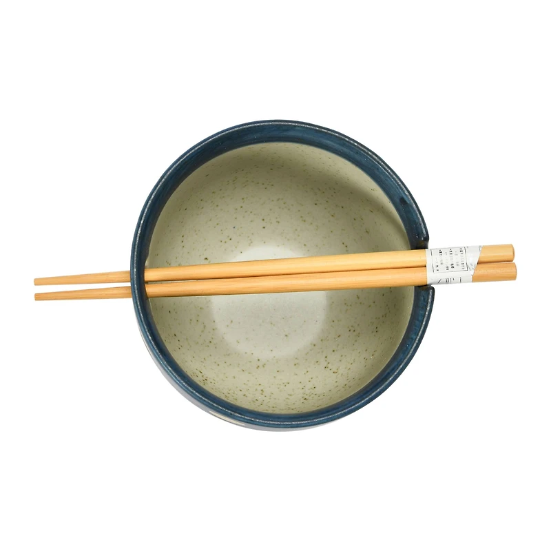 Hello Honey® Polka Dot Stoneware Ceramic Bowl with Chopsticks
