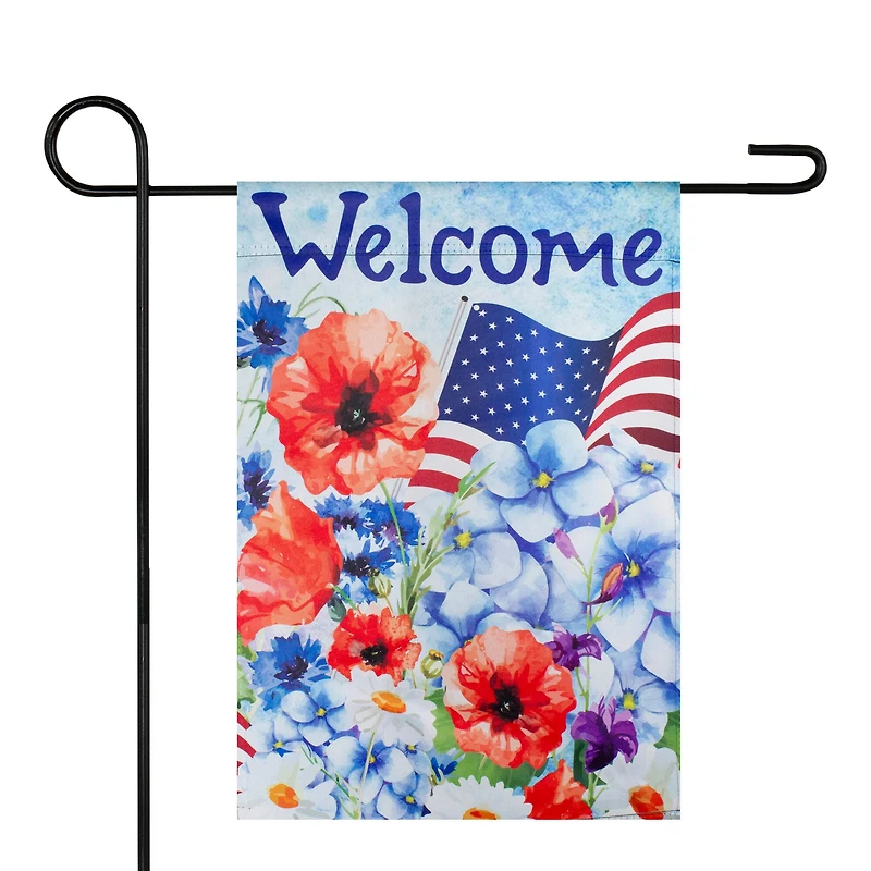 Welcome Patriotic Americana Outdoor Floral Garden Flag, 12.5" x 18"