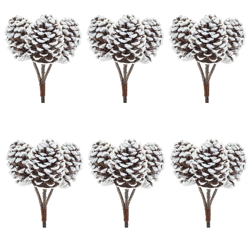 Brown & White Flocked Pinecone Stem Bundle, 6ct.