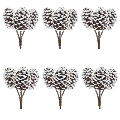 Brown & White Flocked Pinecone Stem Bundle, 6ct.