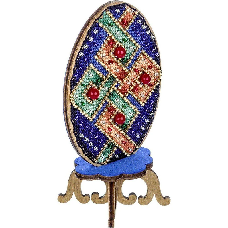 Wonderland Crafts Blue Plaid Easter Egg Cross Stitch on Wood Kit