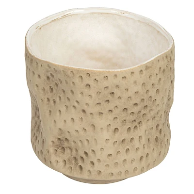 Hello Honey® 6" Matte Khaki Round Debossed Stoneware Planter