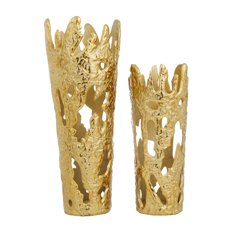 Set of 2" Gold Aluminum Contemporary Vases, 20" x 6" x 7"