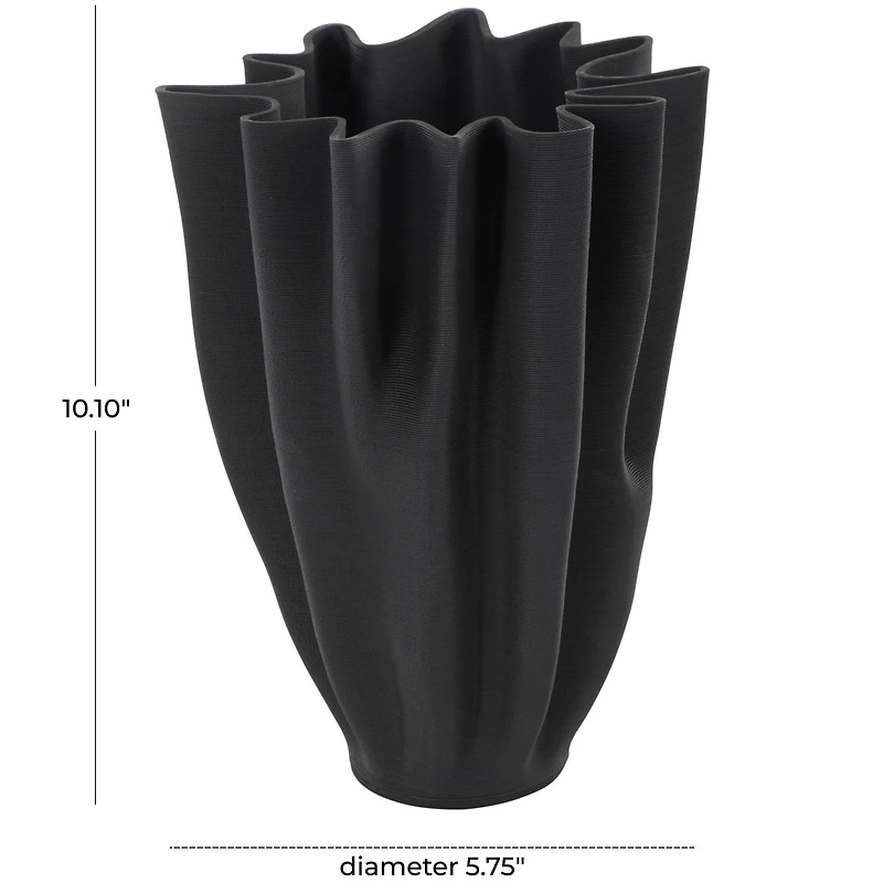 Black Abstract Fluted Ceramic Tulip Vase