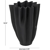 Black Abstract Fluted Ceramic Tulip Vase