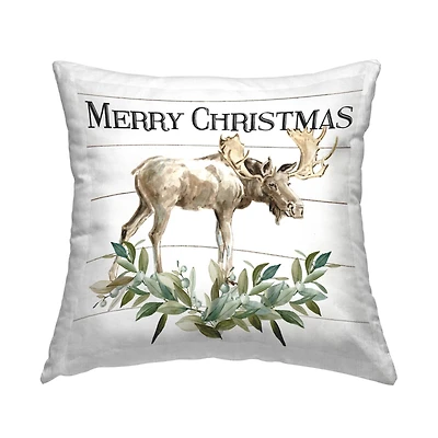Stupell Industries Merry Christmas Botanical Moose Throw Pillow