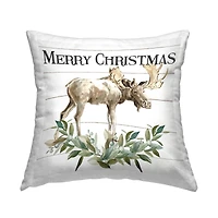 Stupell Industries Merry Christmas Botanical Moose Throw Pillow